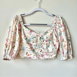 NWT Abercrombie Pastel Floral Puff Sleeve Scoopneck Corset Crop Top